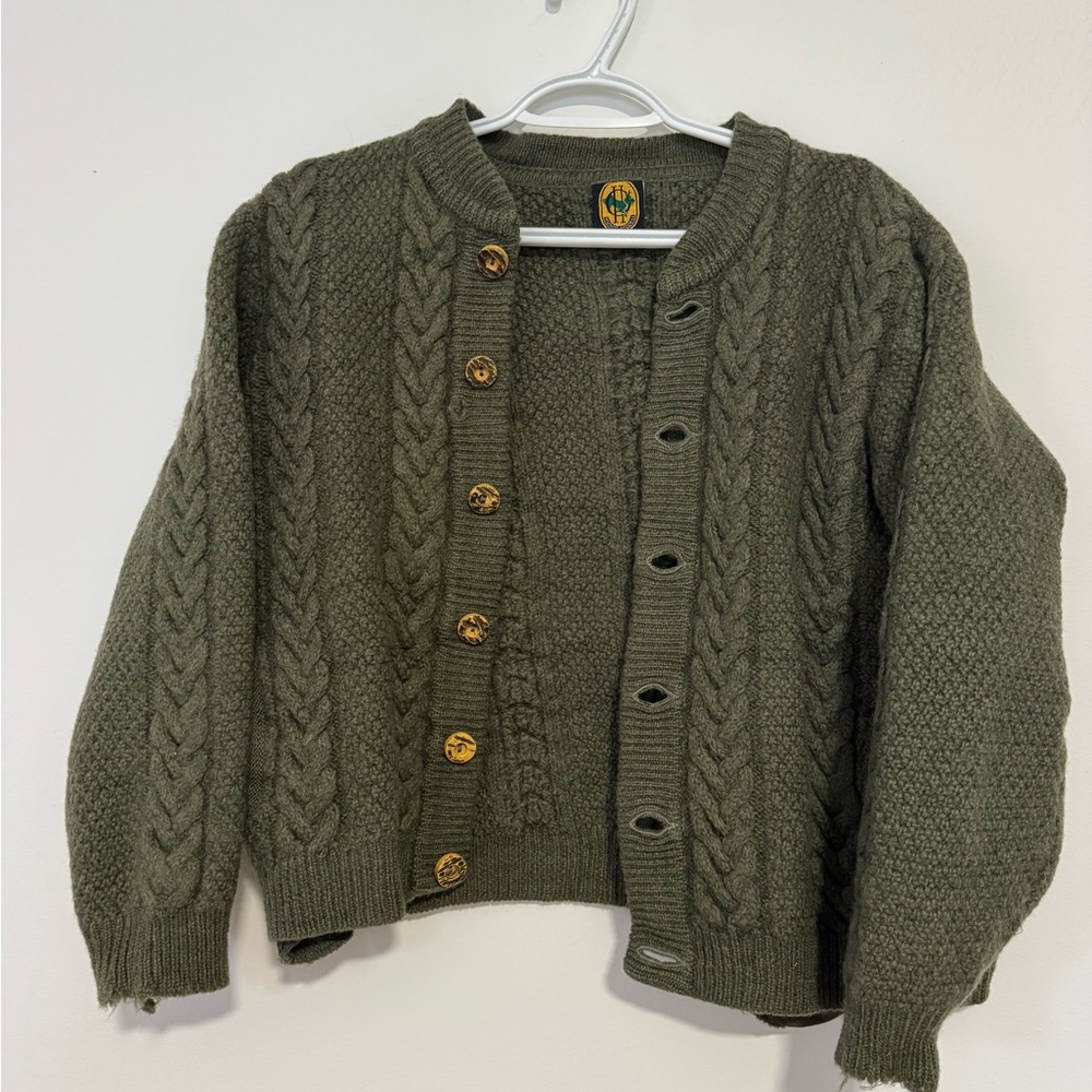 Rare Vintage Austrian Green Cable Knit Cardigan